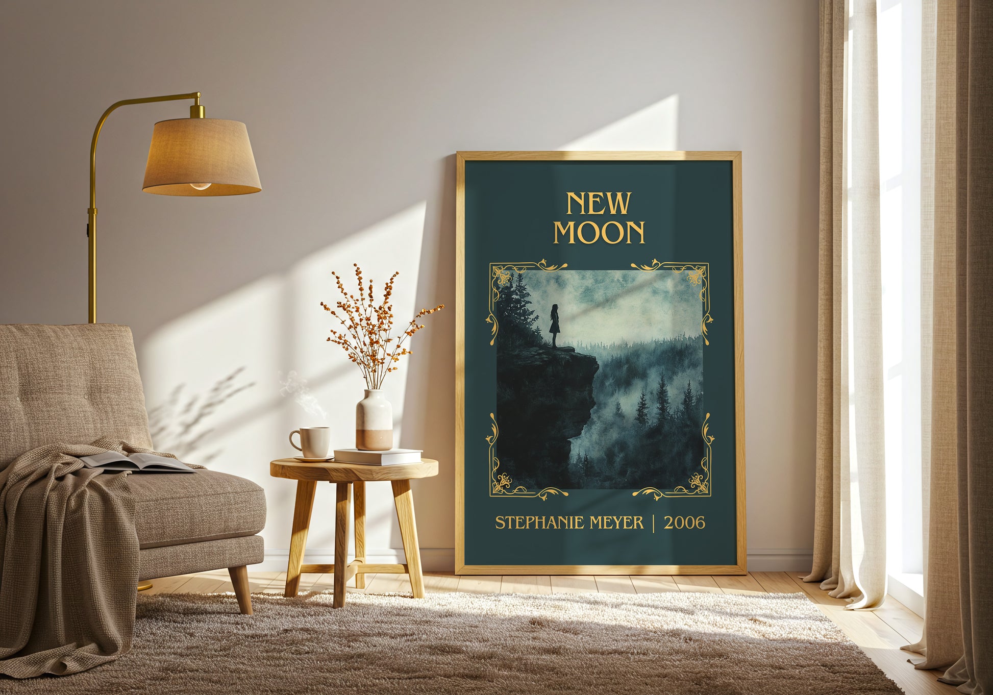 New Moon classic book art print in frame leaning in hallway – young adult wall art