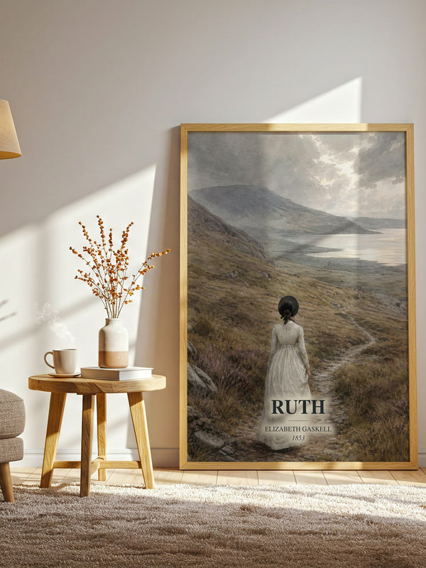 Ruth watercolour print in frame leaning in hallway – classic literature wall art