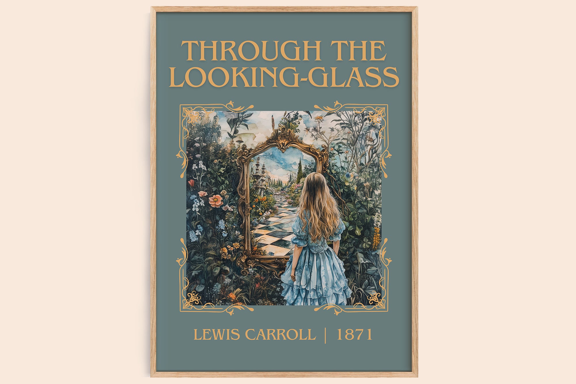 Through The Looking-Glass classic book art book poster by Lewis Carroll – framed literary art print