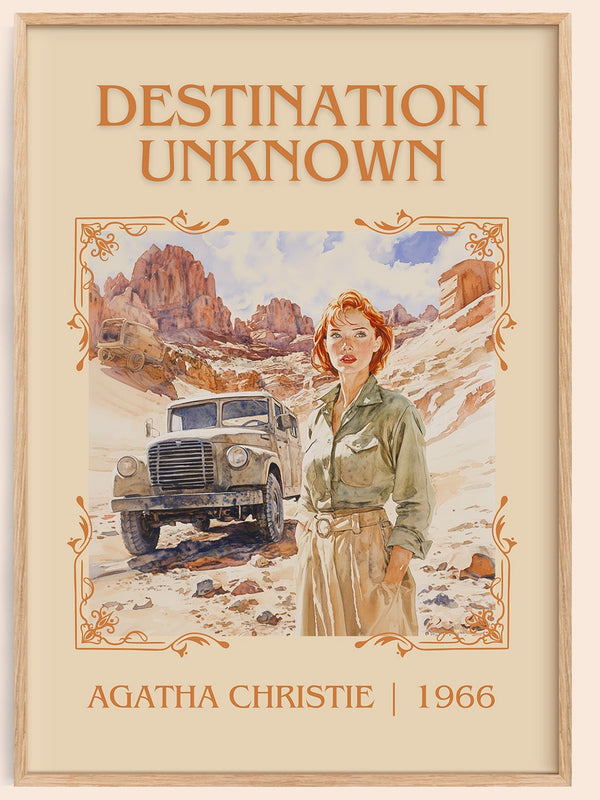 Destination Unknown classic book art book poster by Agatha Christie – framed literary art print