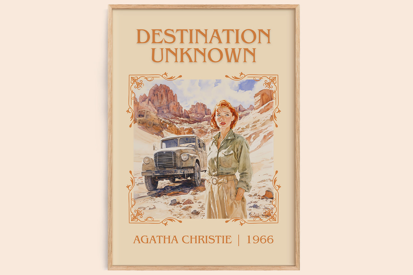 Destination Unknown classic book art book poster by Agatha Christie – framed literary art print