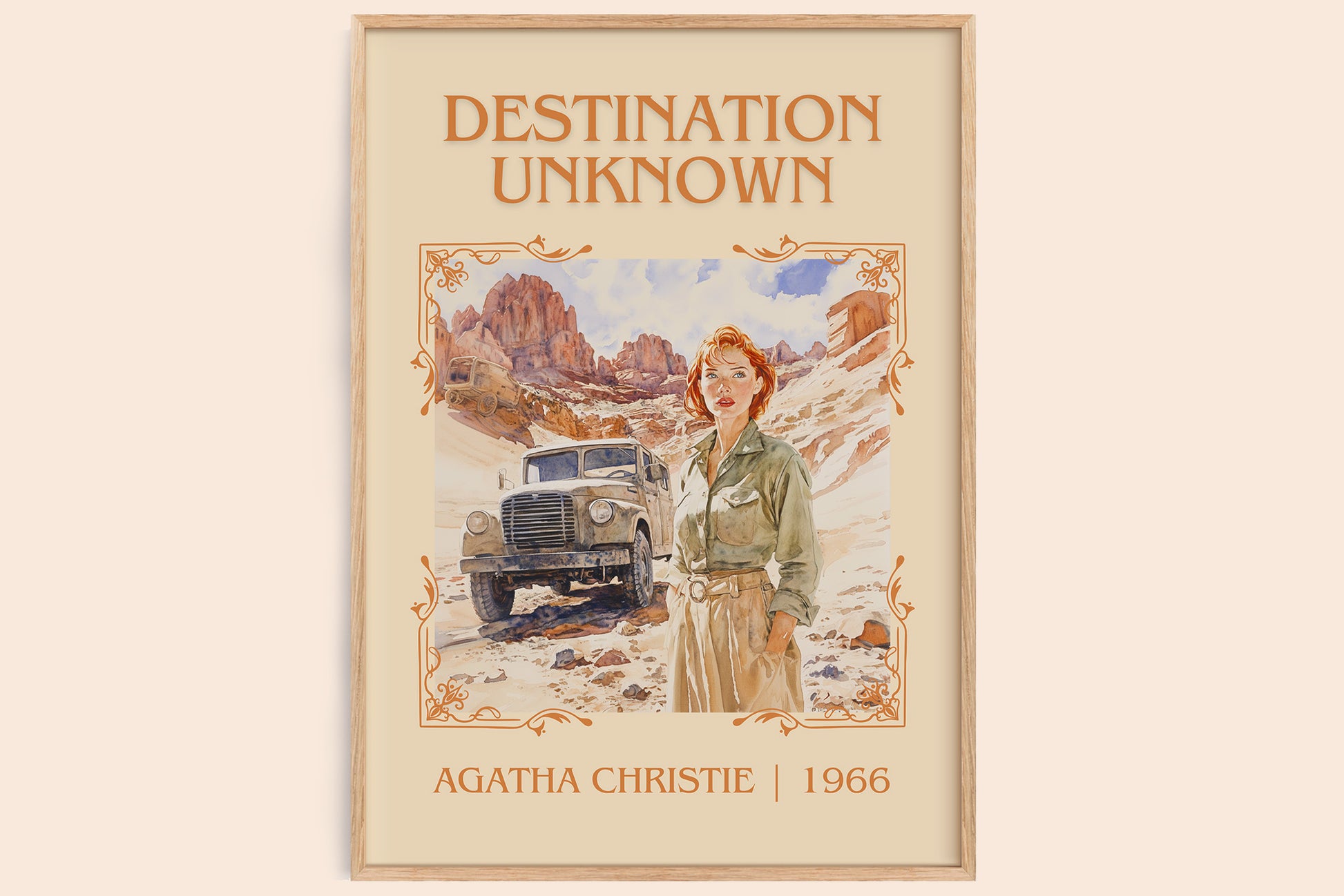 Destination Unknown classic book art book poster by Agatha Christie – framed literary art print