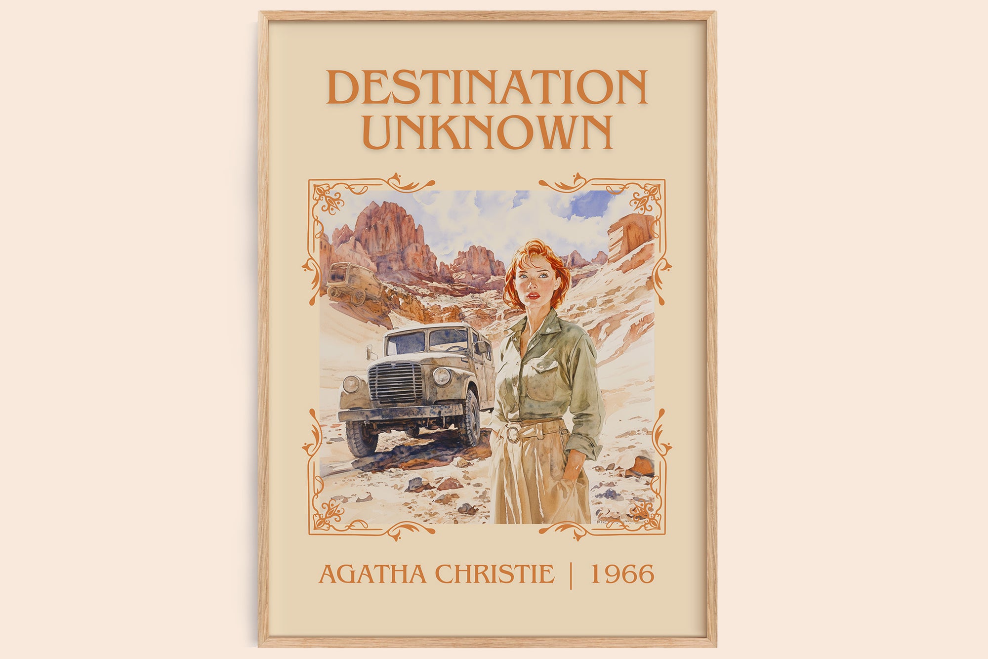 Destination Unknown classic book art book poster by Agatha Christie – framed literary art print