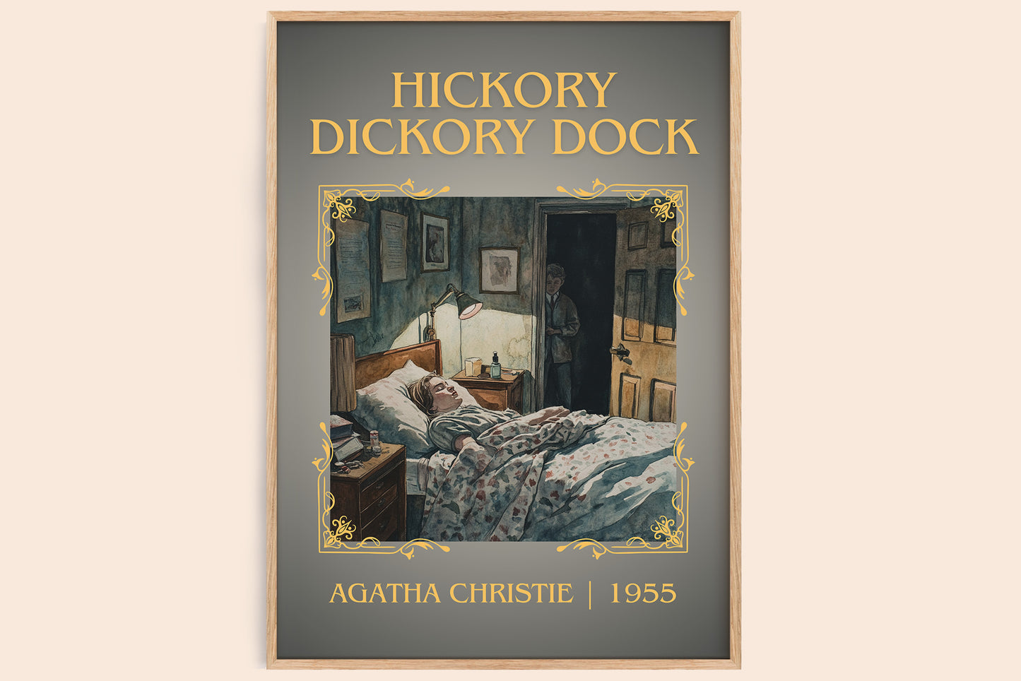 Hickory Dickory Dock classic book art book poster by Agatha Christie – framed literary art print