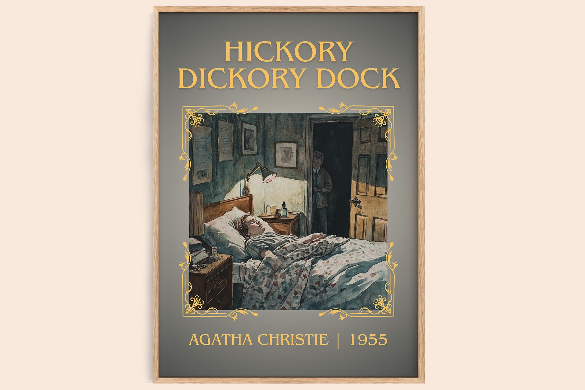 Hickory Dickory Dock classic book art book poster by Agatha Christie – framed literary art print