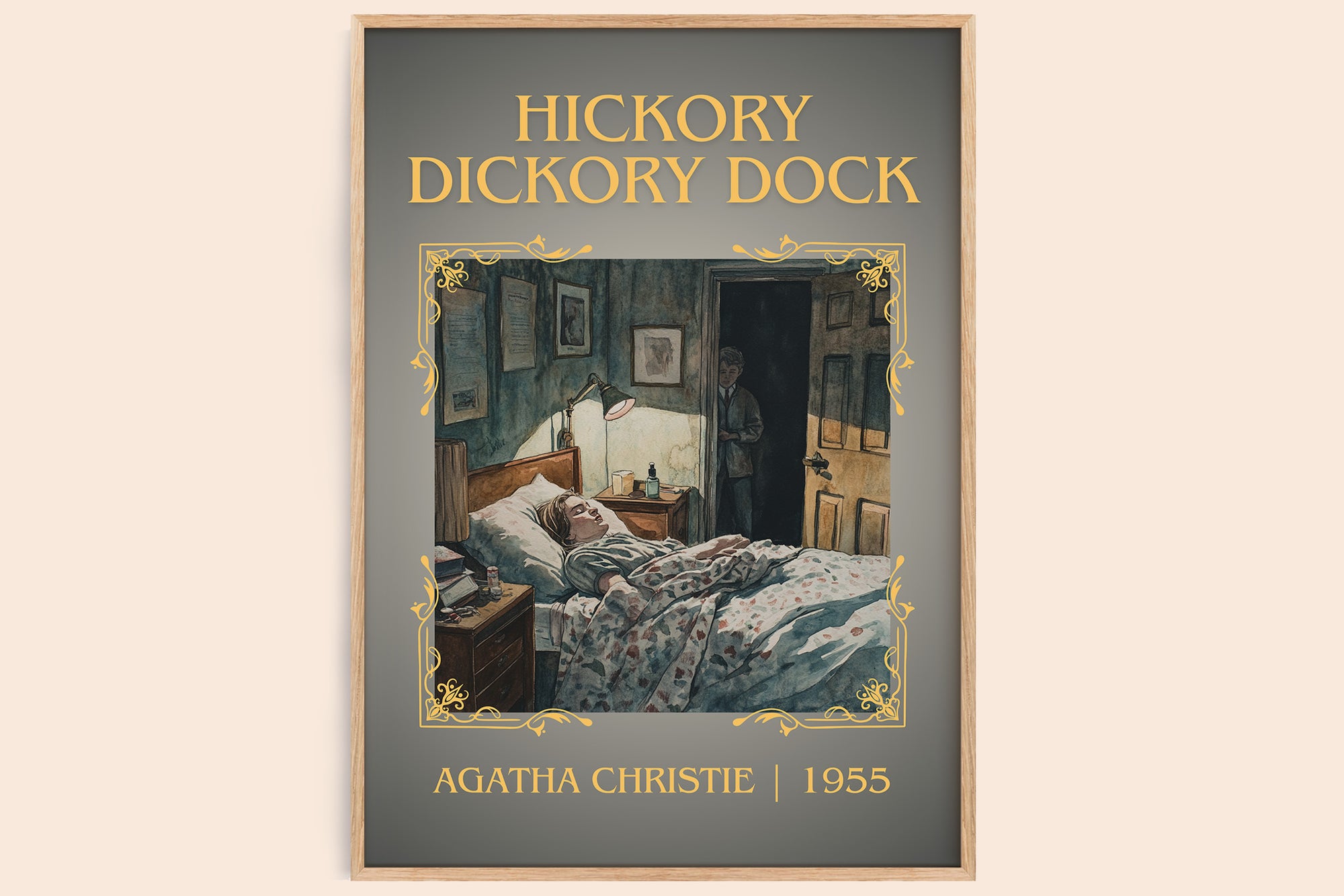 Hickory Dickory Dock classic book art book poster by Agatha Christie – framed literary art print