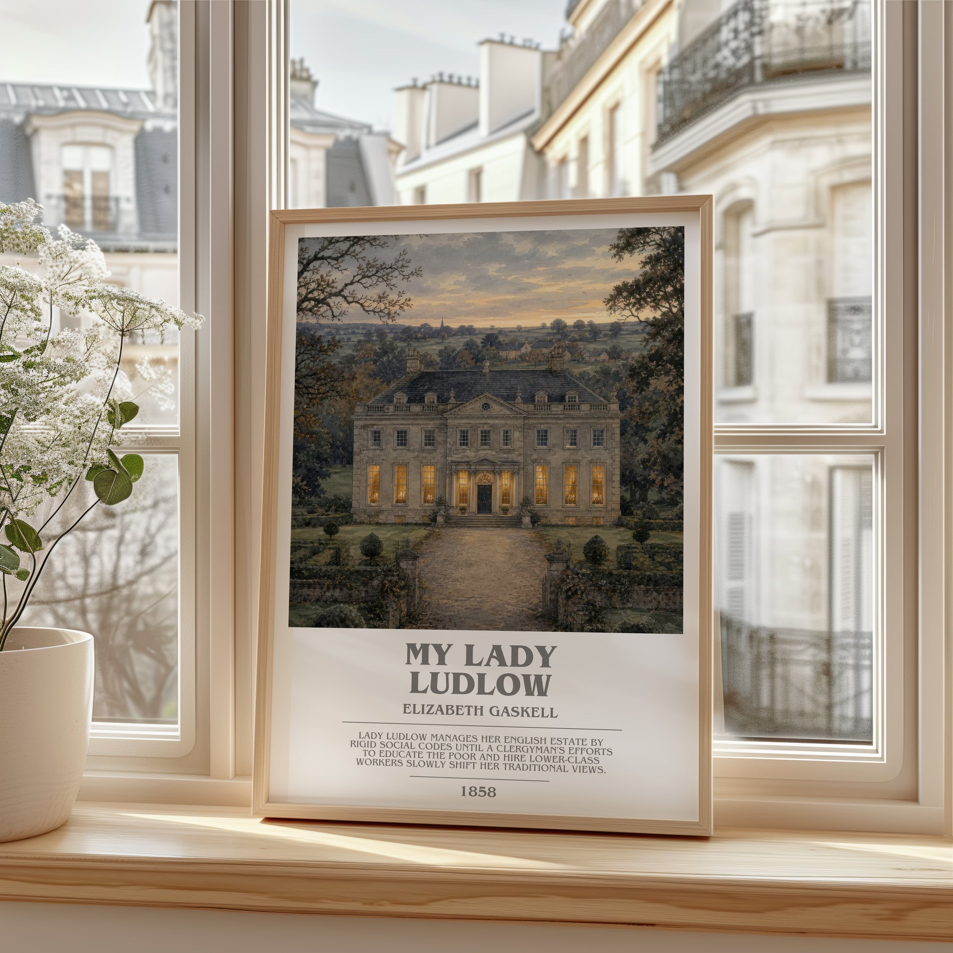 My Lady Ludlow bookish poster colour and style options – Elizabeth Gaskell book art