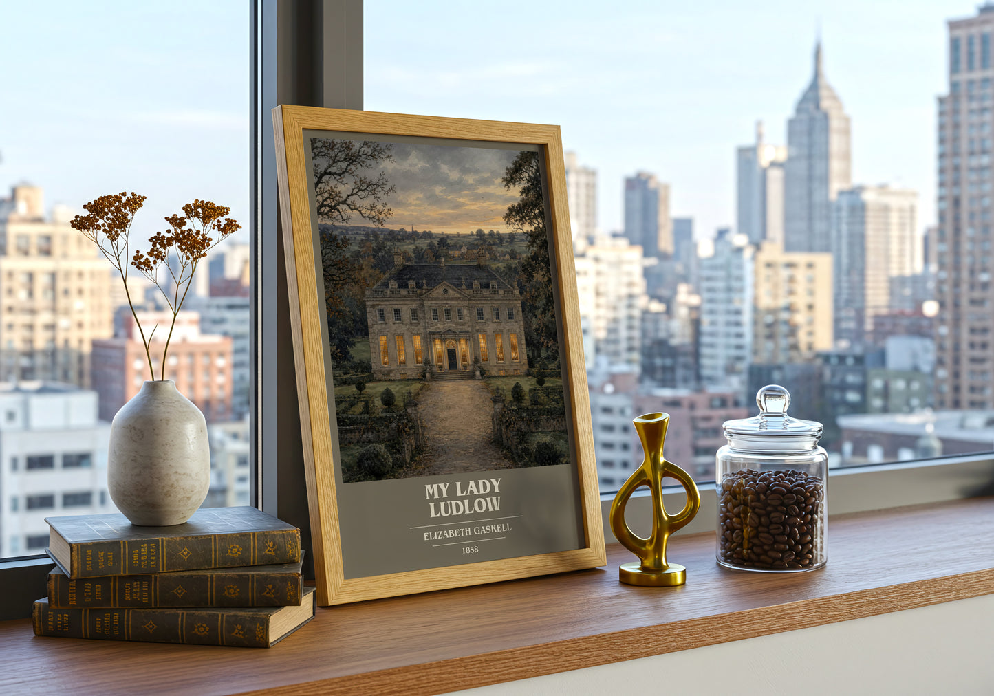 My Lady Ludlow book cover print framed by window – literary home decor