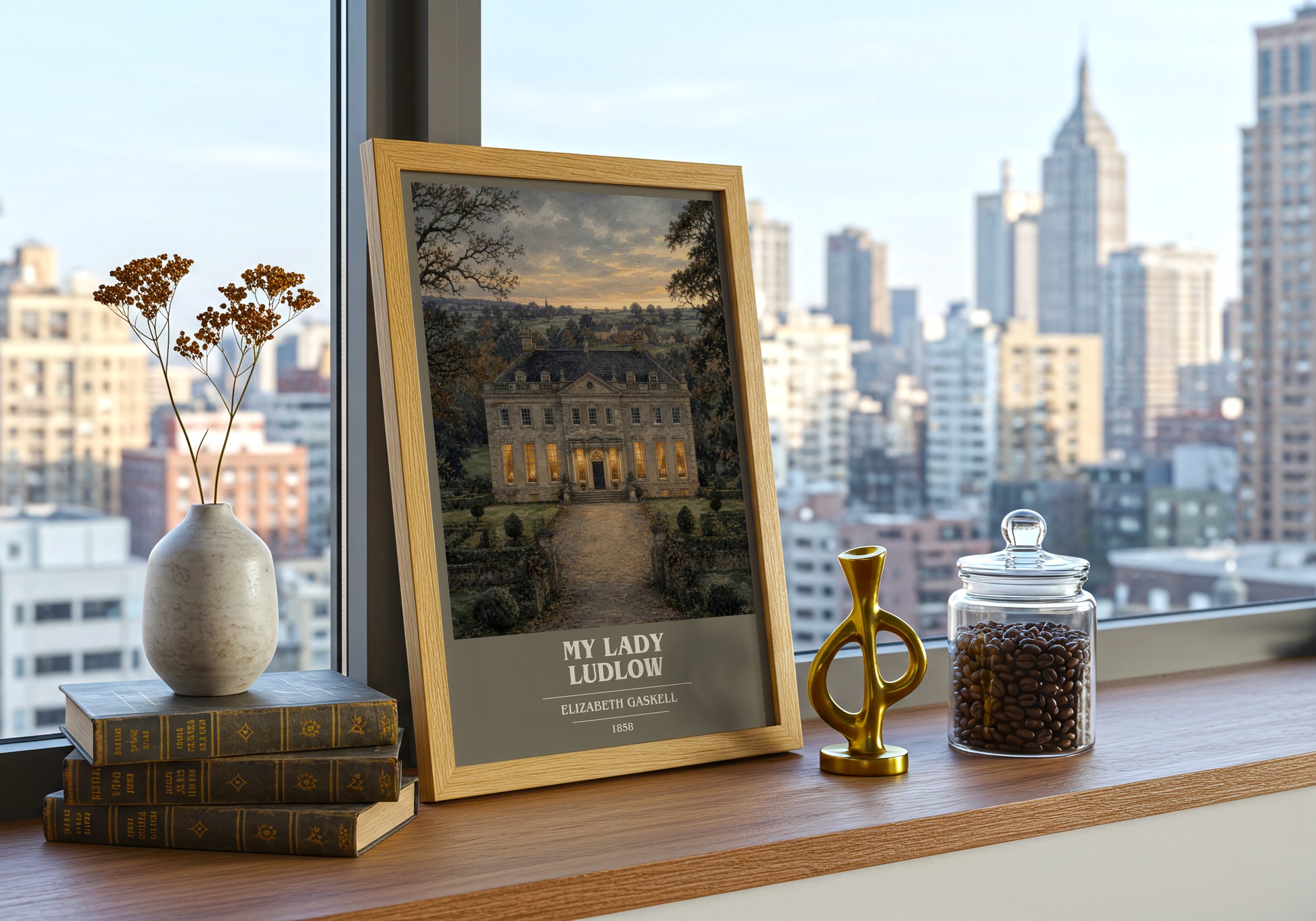 My Lady Ludlow book cover print framed by window – literary home decor