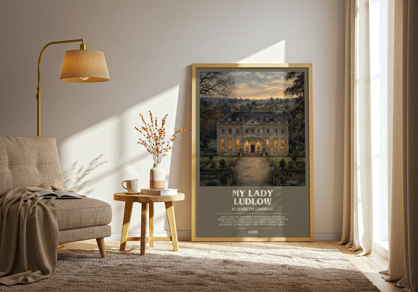 My Lady Ludlow bookish print on bookshelf – Elizabeth Gaskell fan gift