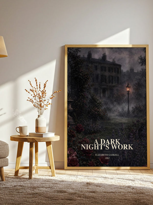 A Dark Night'S Work watercolour print in frame leaning in hallway – mystery wall art