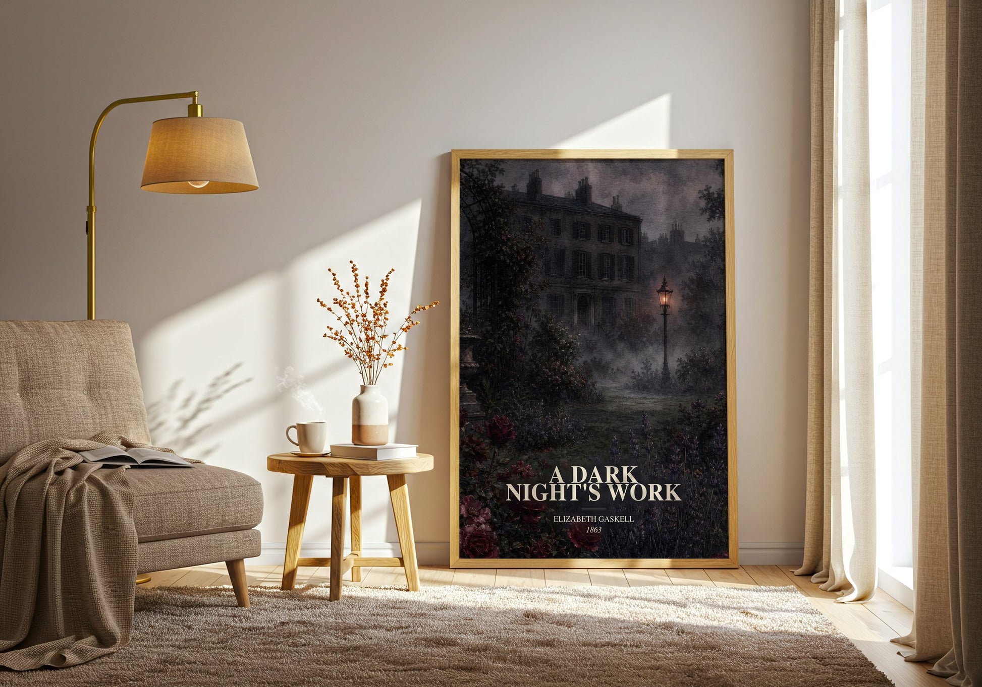 A Dark Night'S Work watercolour print in frame leaning in hallway – mystery wall art