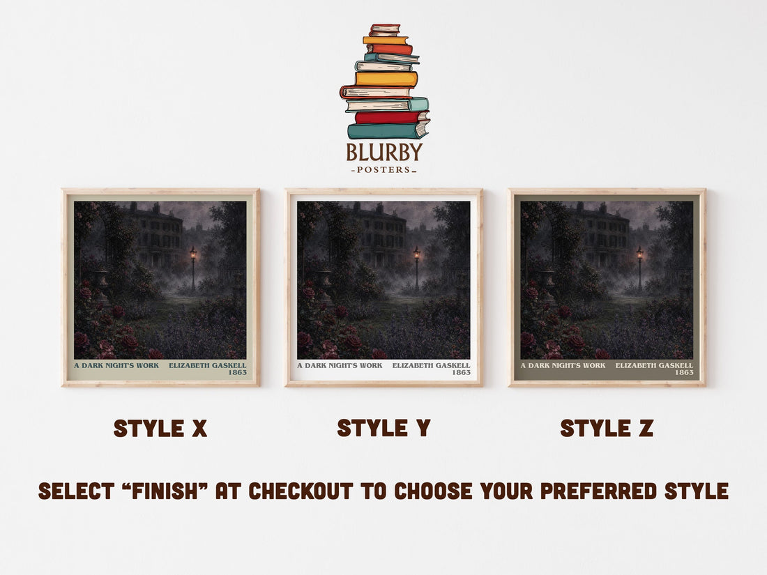 A Dark Night'S Work literary print in frame leaning in hallway – mystery wall art (mockup)