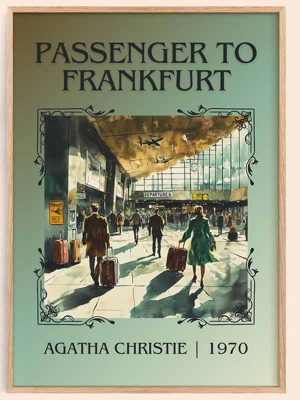 Passenger to Frankfurt classic book art book poster by Agatha Christie – framed literary art print