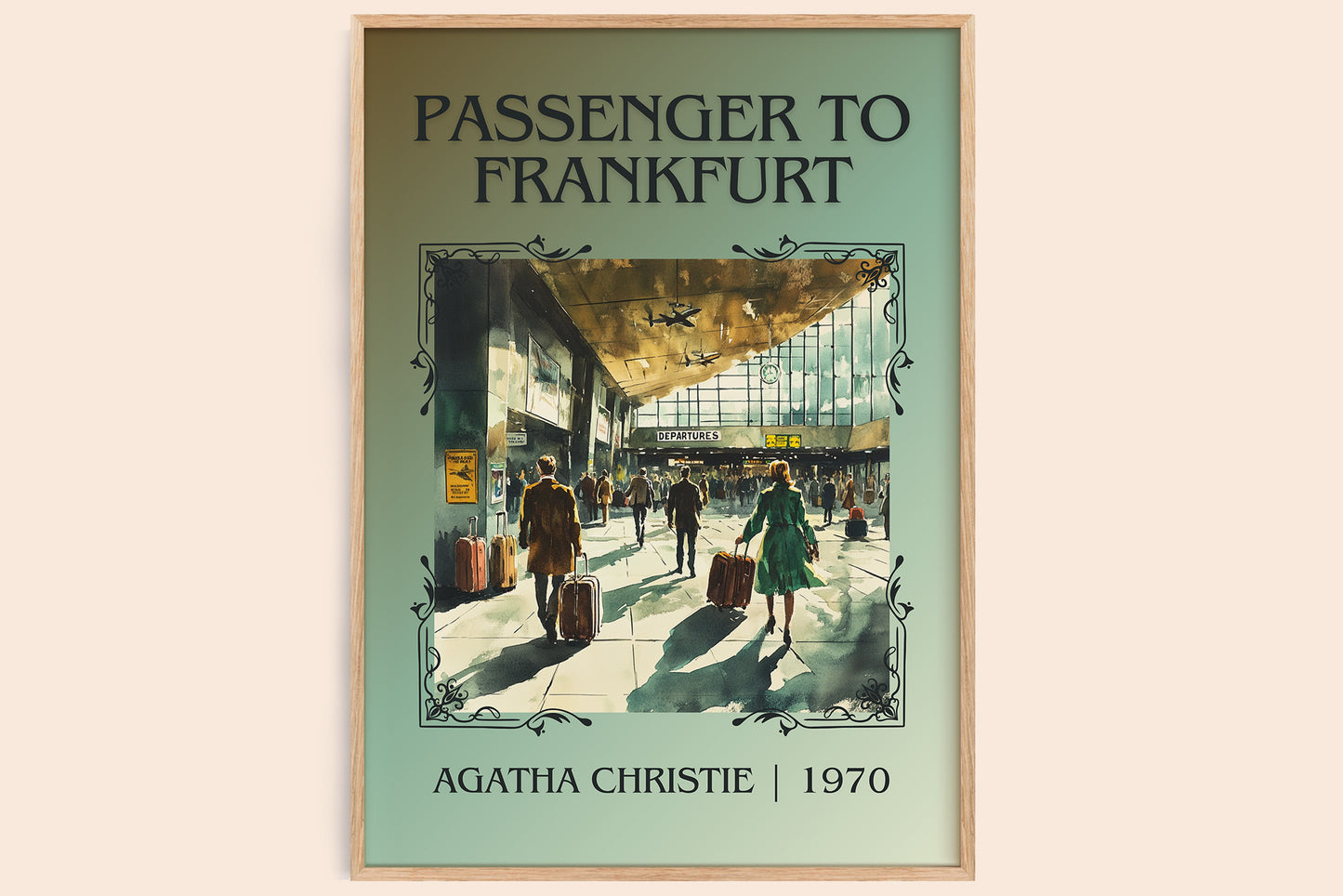 Passenger to Frankfurt classic book art book poster by Agatha Christie – framed literary art print