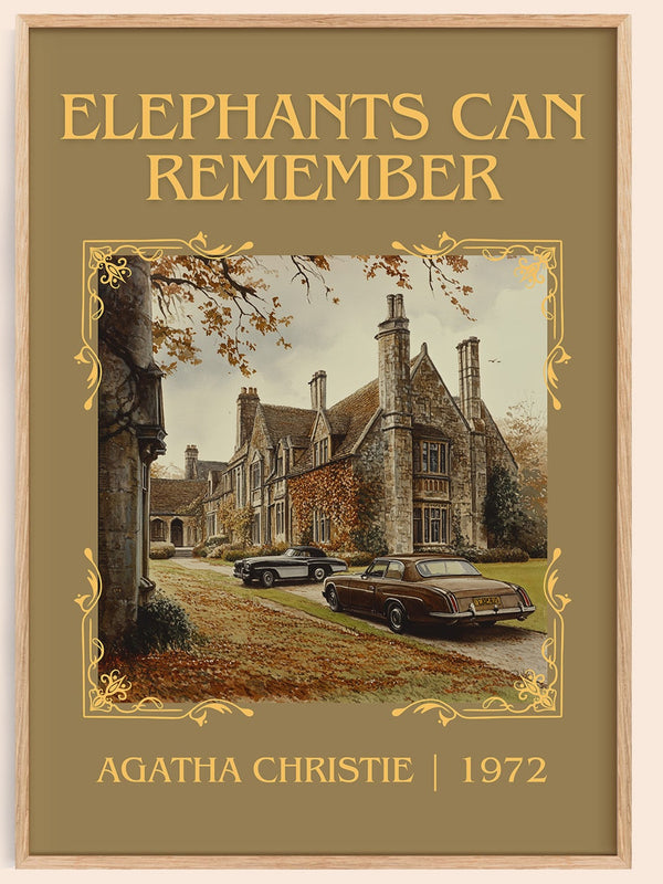 Elephants Can Remember classic book art book poster by AGATHA CHRISTIE – framed literary art print