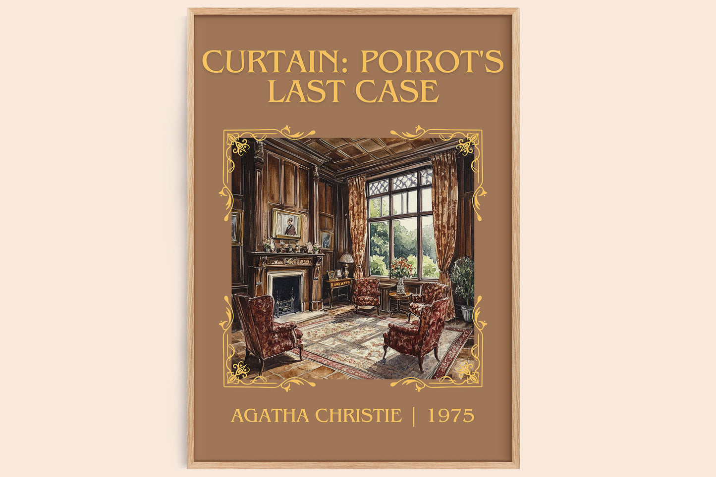 Curtain: Poirot's Last Case classic book art book poster by Agatha Christie – framed literary art print