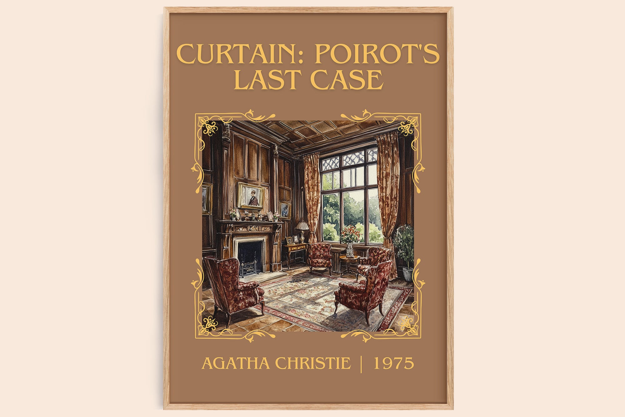 Curtain: Poirot's Last Case classic book art book poster by Agatha Christie – framed literary art print