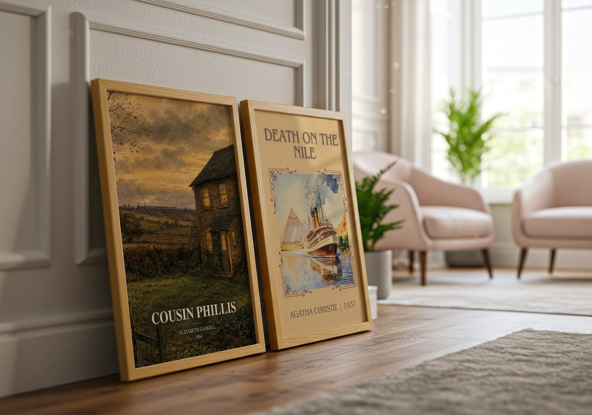 Cousin Phillis watercolour print framed by window – literary home decor