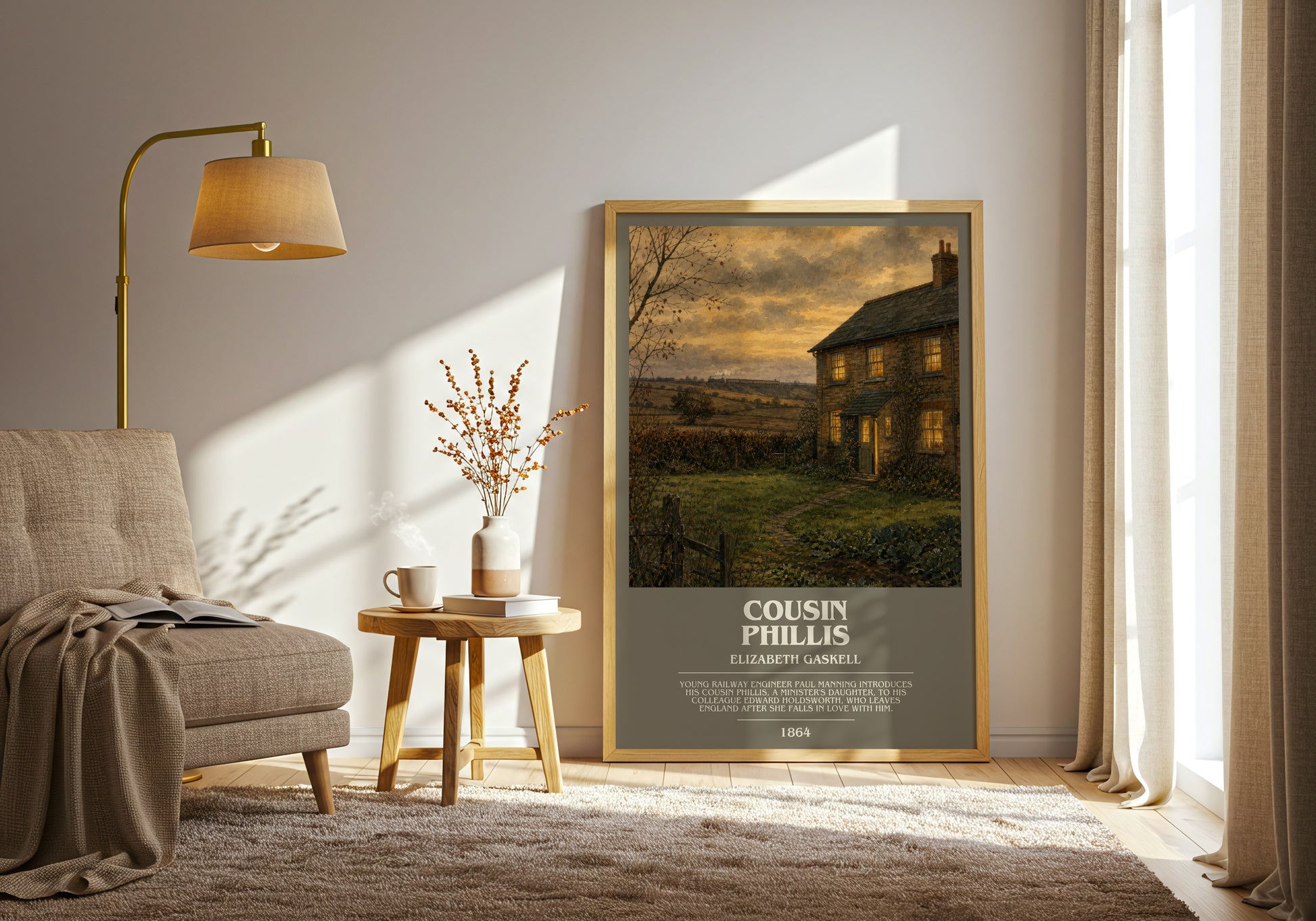 Cousin Phillis bookish print on bookshelf – Elizabeth Gaskell fan gift