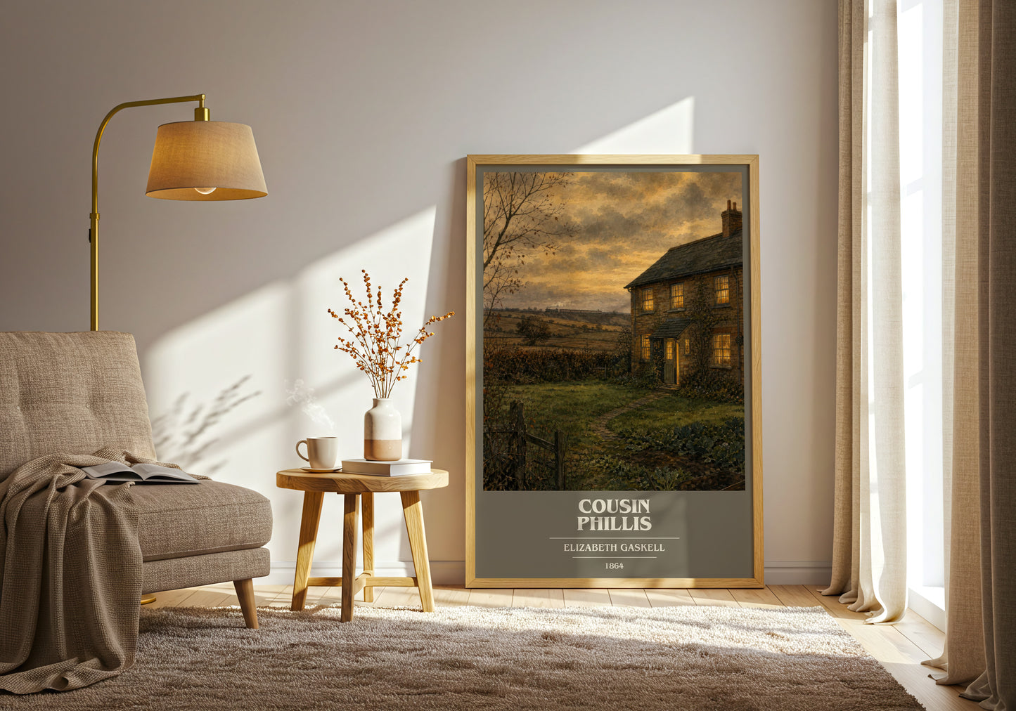 Cousin Phillis book cover print on bookshelf – Elizabeth Gaskell fan gift