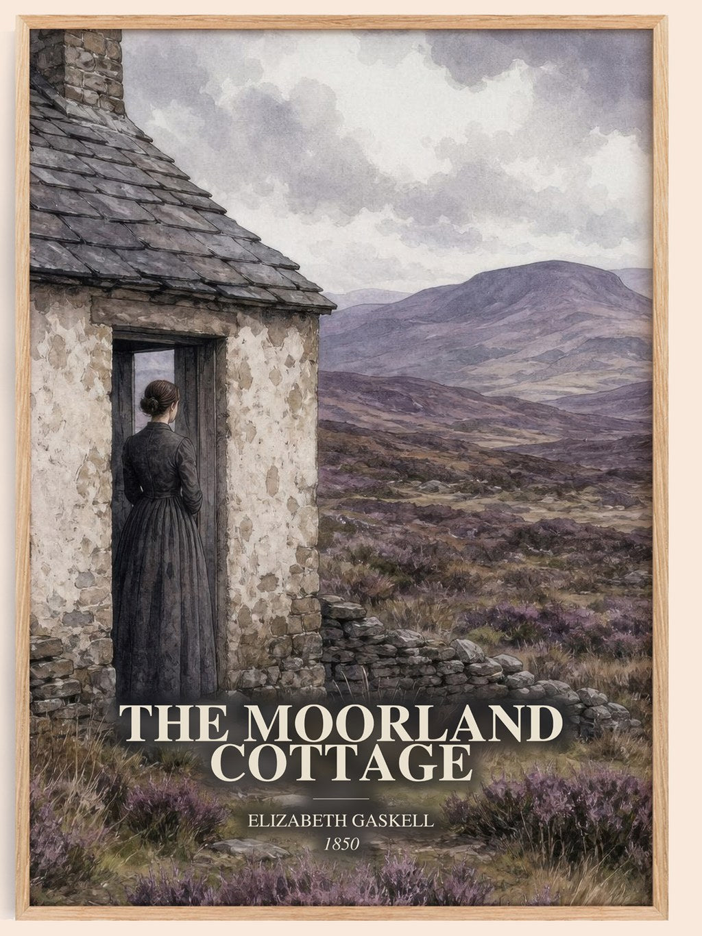 The Moorland Cottage watercolour book poster by Elizabeth Gaskell – framed literary art print