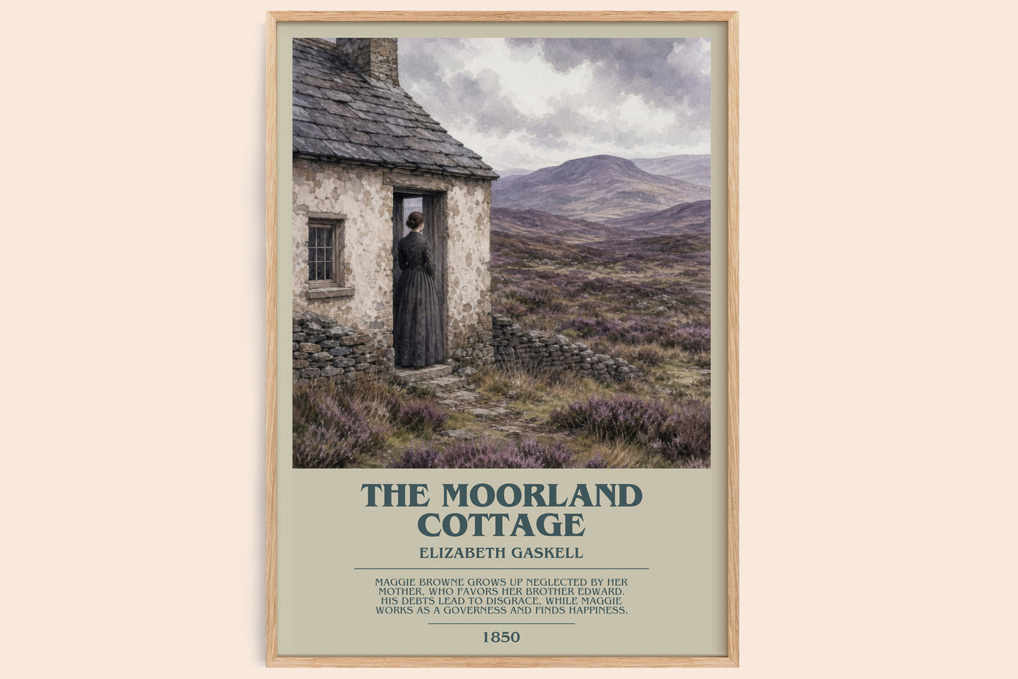 The Moorland Cottage bookish book poster by Elizabeth Gaskell – framed literary art print