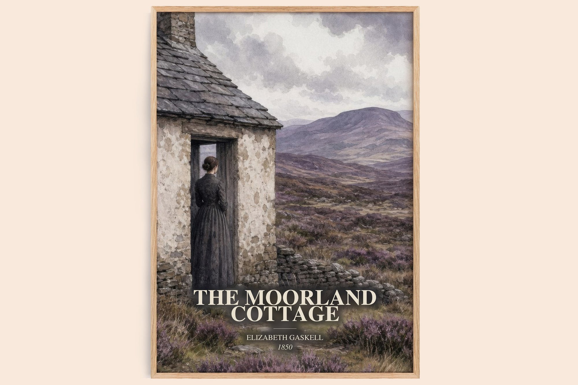 The Moorland Cottage watercolour book poster by Elizabeth Gaskell – framed literary art print
