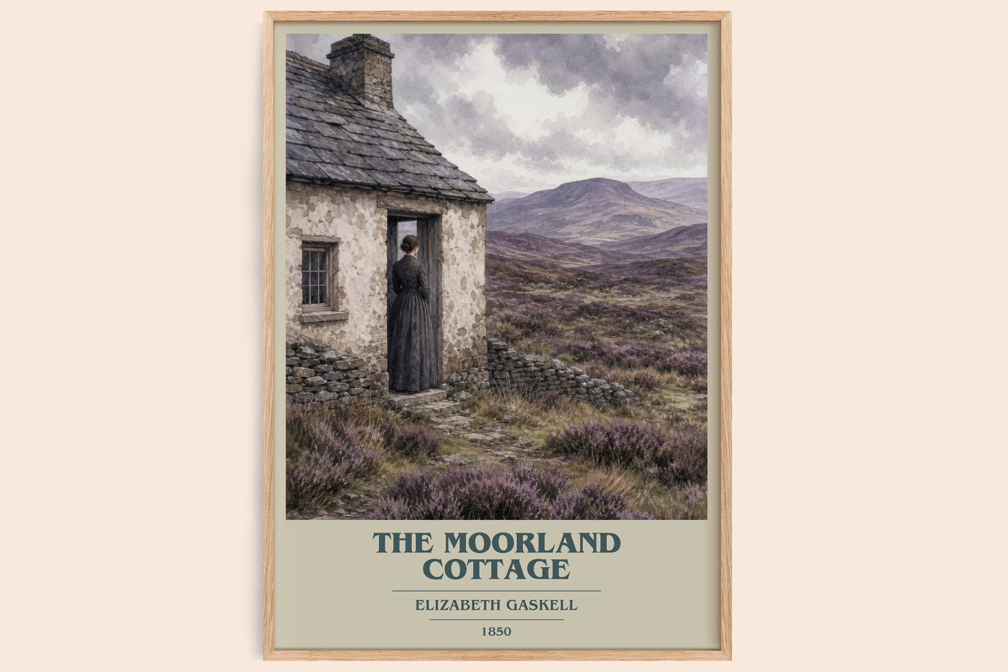 The Moorland Cottage book cover book poster by Elizabeth Gaskell – framed literary art print