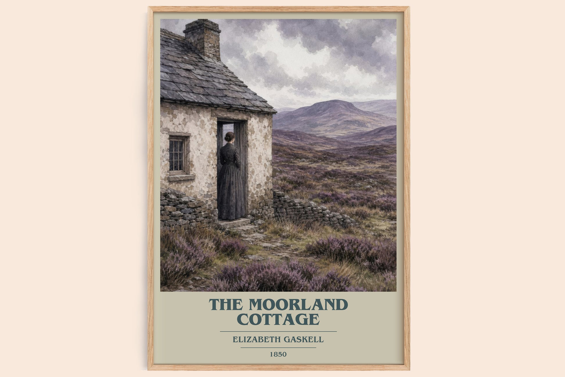 The Moorland Cottage book cover book poster by Elizabeth Gaskell – framed literary art print