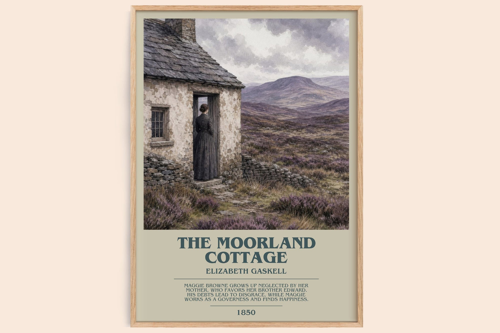 The Moorland Cottage bookish book poster by Elizabeth Gaskell – framed literary art print