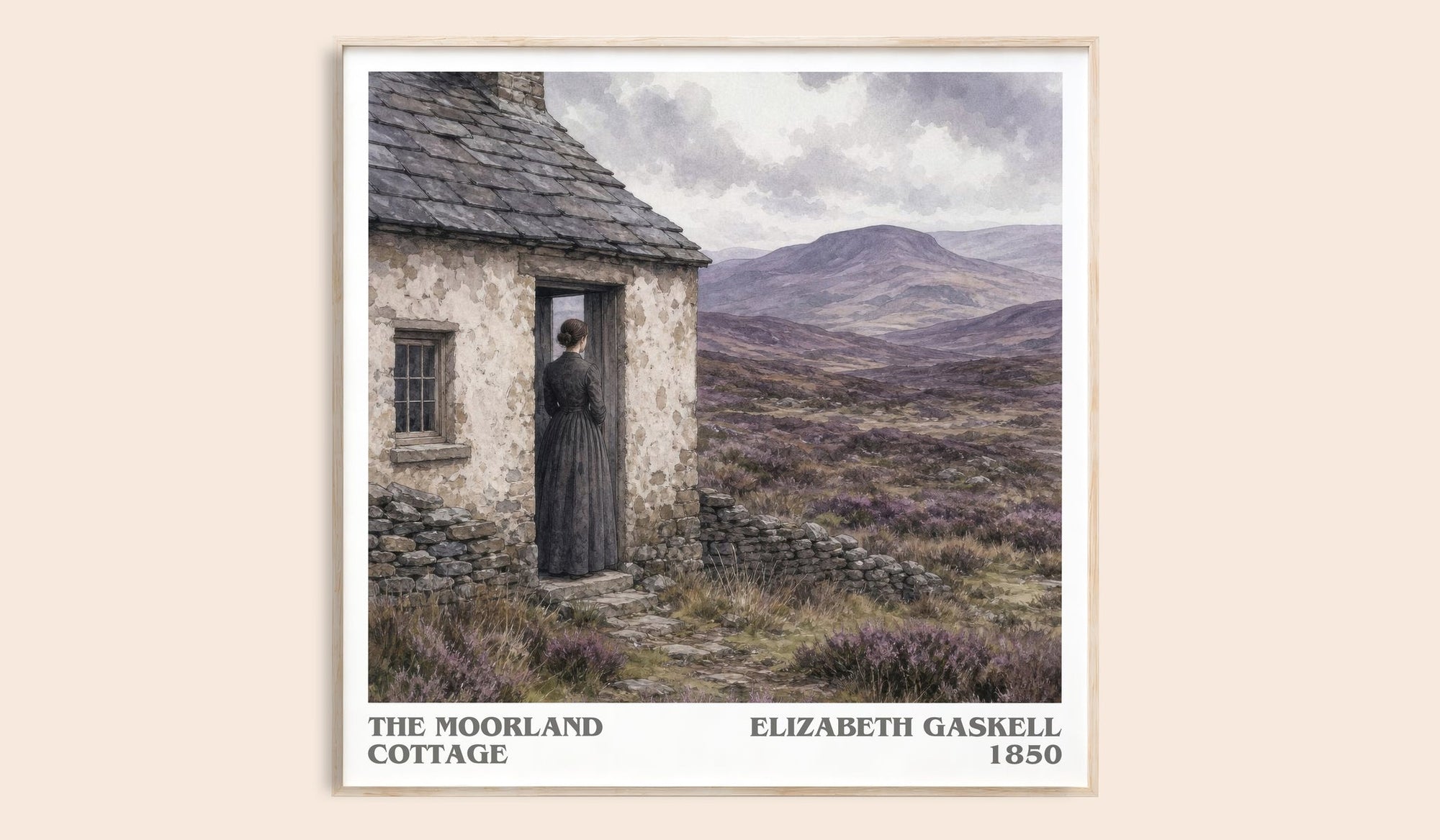 The Moorland Cottage literary book poster by Elizabeth Gaskell – framed literary art print