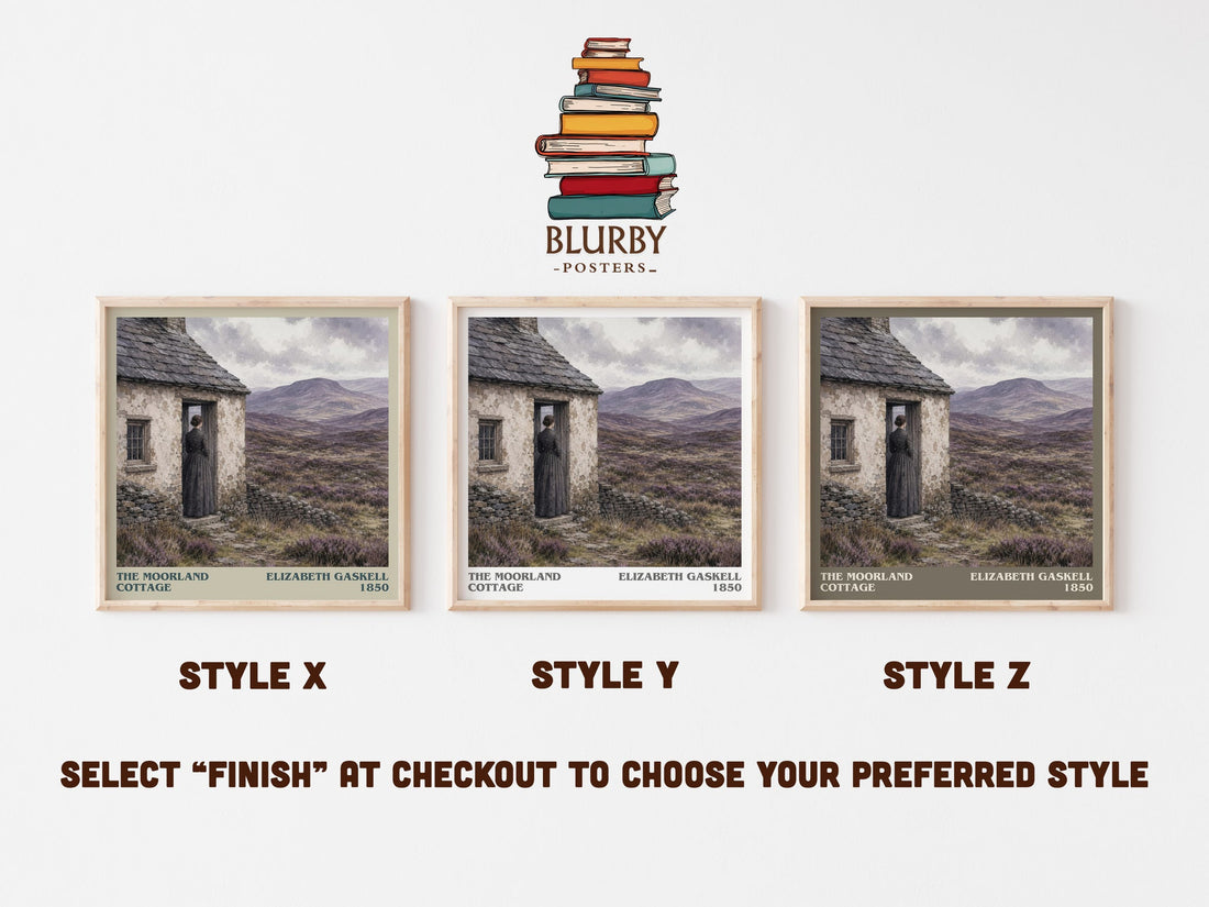 The Moorland Cottage literary print in frame leaning in hallway – classic literature wall art (mockup)