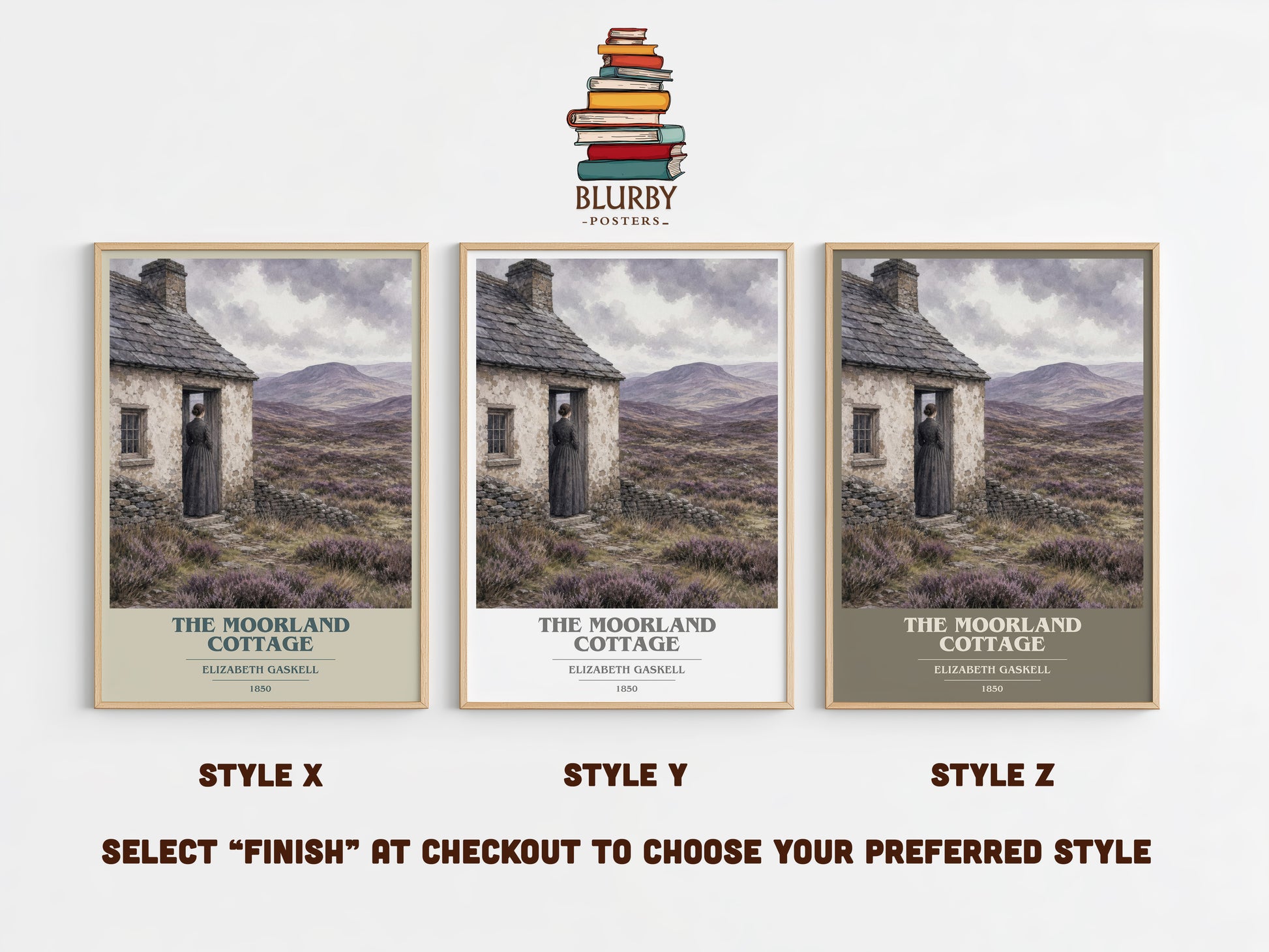 The Moorland Cottage book cover print in frame leaning in hallway – classic literature wall art