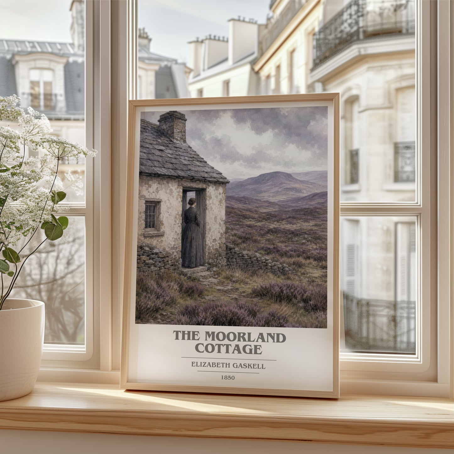 The Moorland Cottage book cover poster colour and style options – Elizabeth Gaskell book art