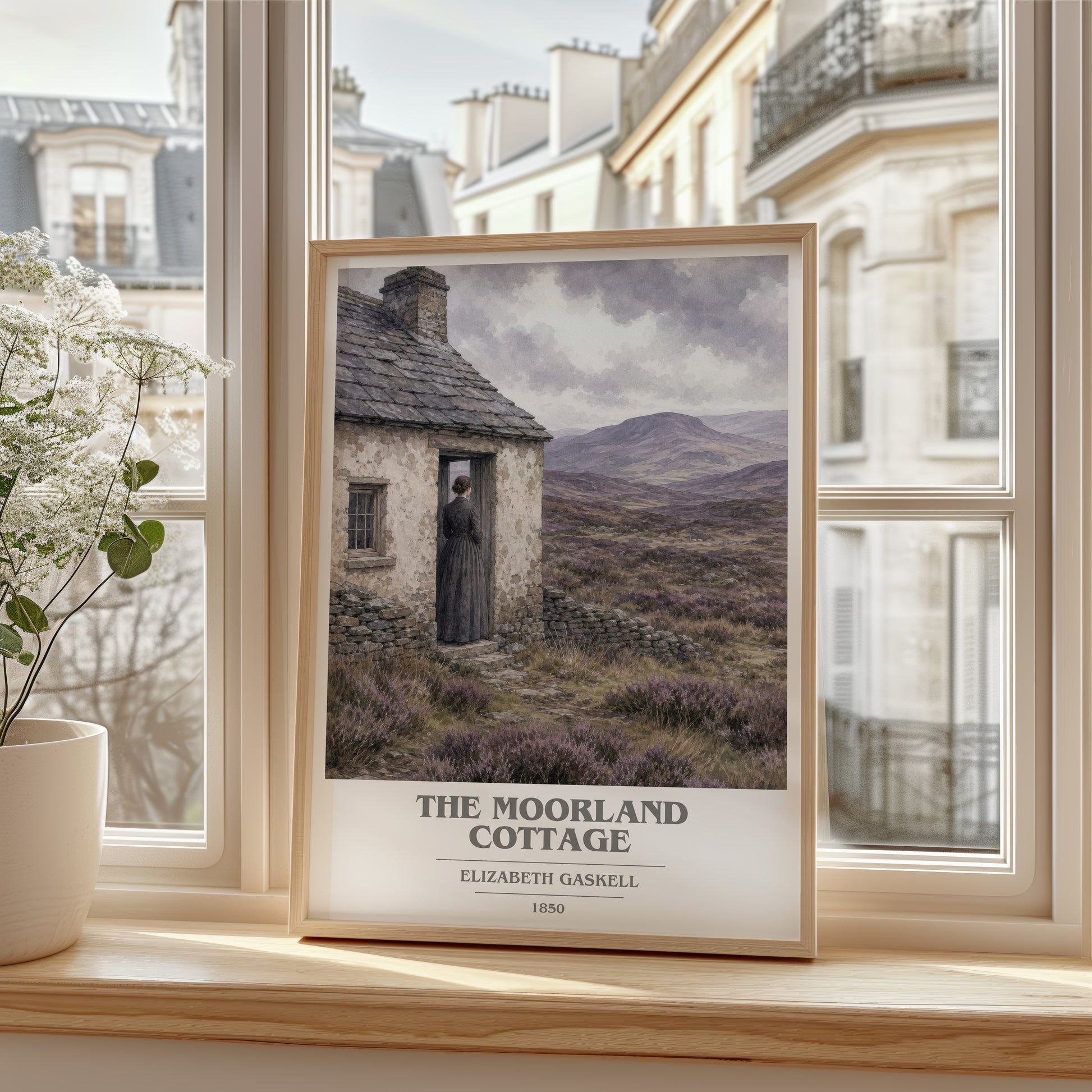 The Moorland Cottage book cover poster colour and style options – Elizabeth Gaskell book art