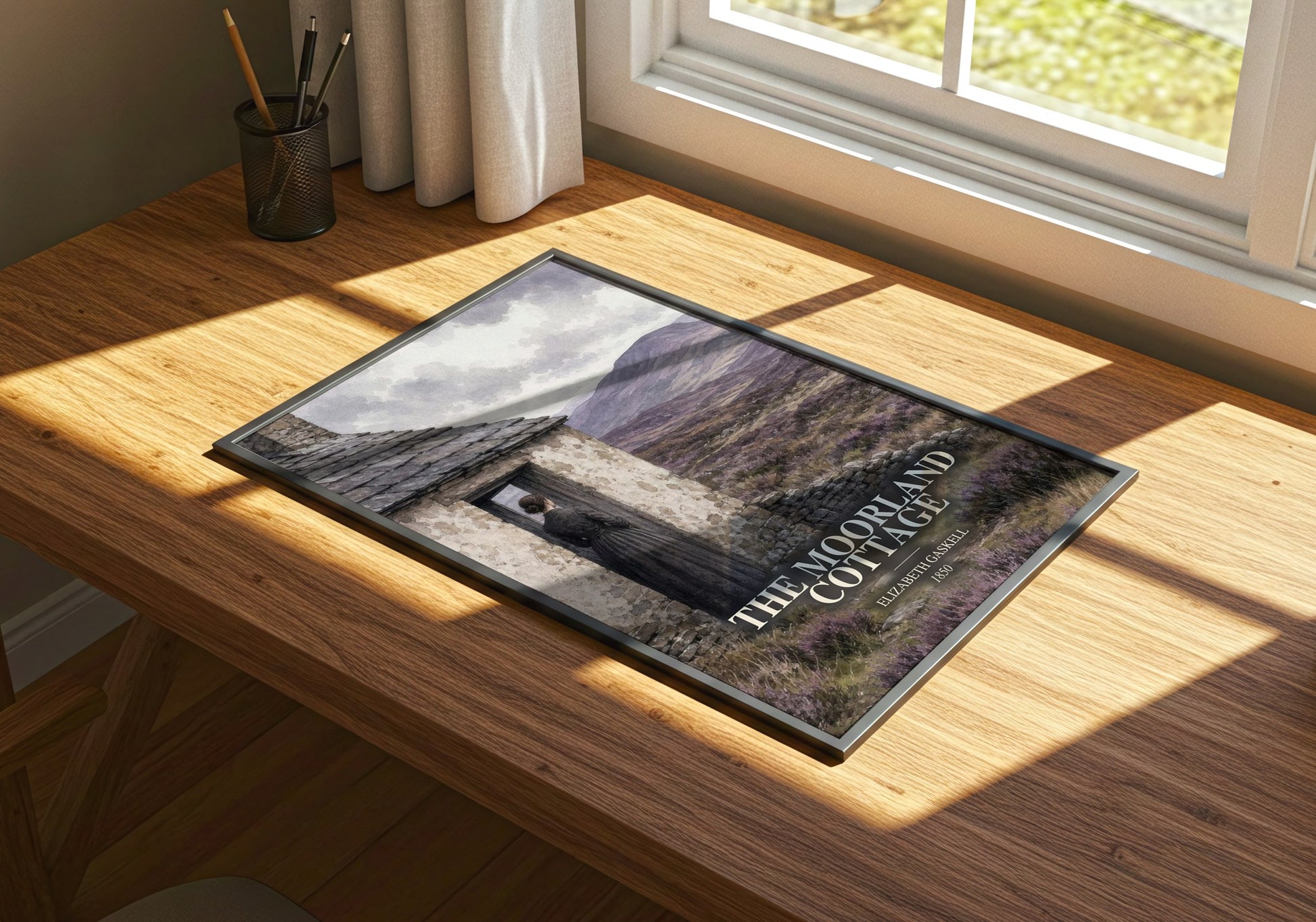 The Moorland Cottage watercolour book poster framed on wall – classic literature wall art