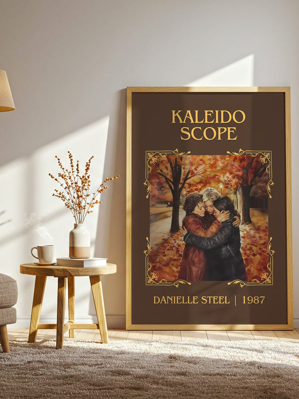 Kaleidoscope classic book art print in frame leaning in hallway – romance wall art