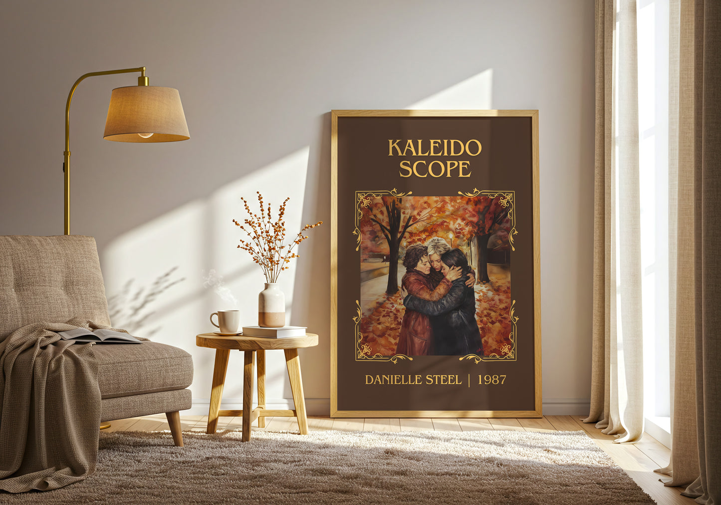 Kaleidoscope classic book art print in frame leaning in hallway – romance wall art