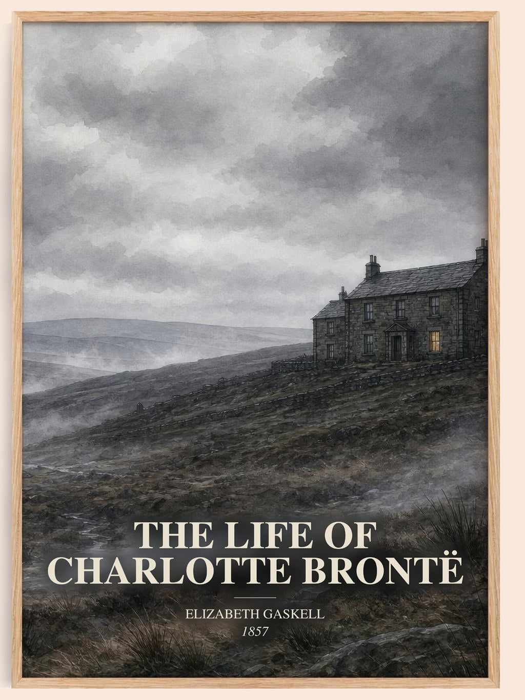 The Life Of Charlotte Brontë watercolour book poster by Elizabeth Gaskell – framed literary art print