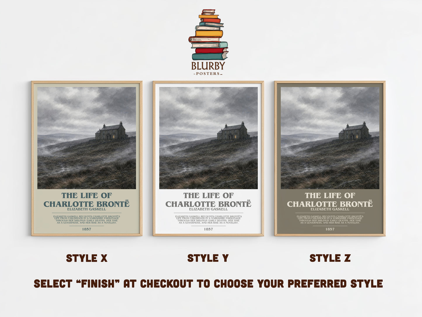 The Life Of Charlotte Brontë bookish print in frame leaning in hallway – memoir wall art