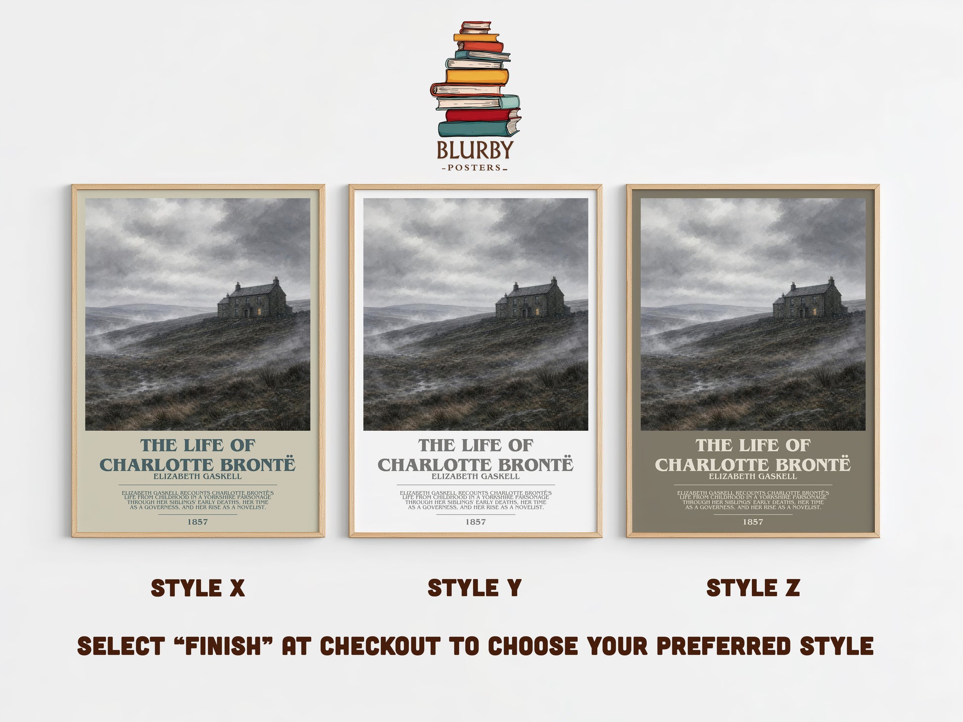 The Life Of Charlotte Brontë bookish print in frame leaning in hallway – memoir wall art