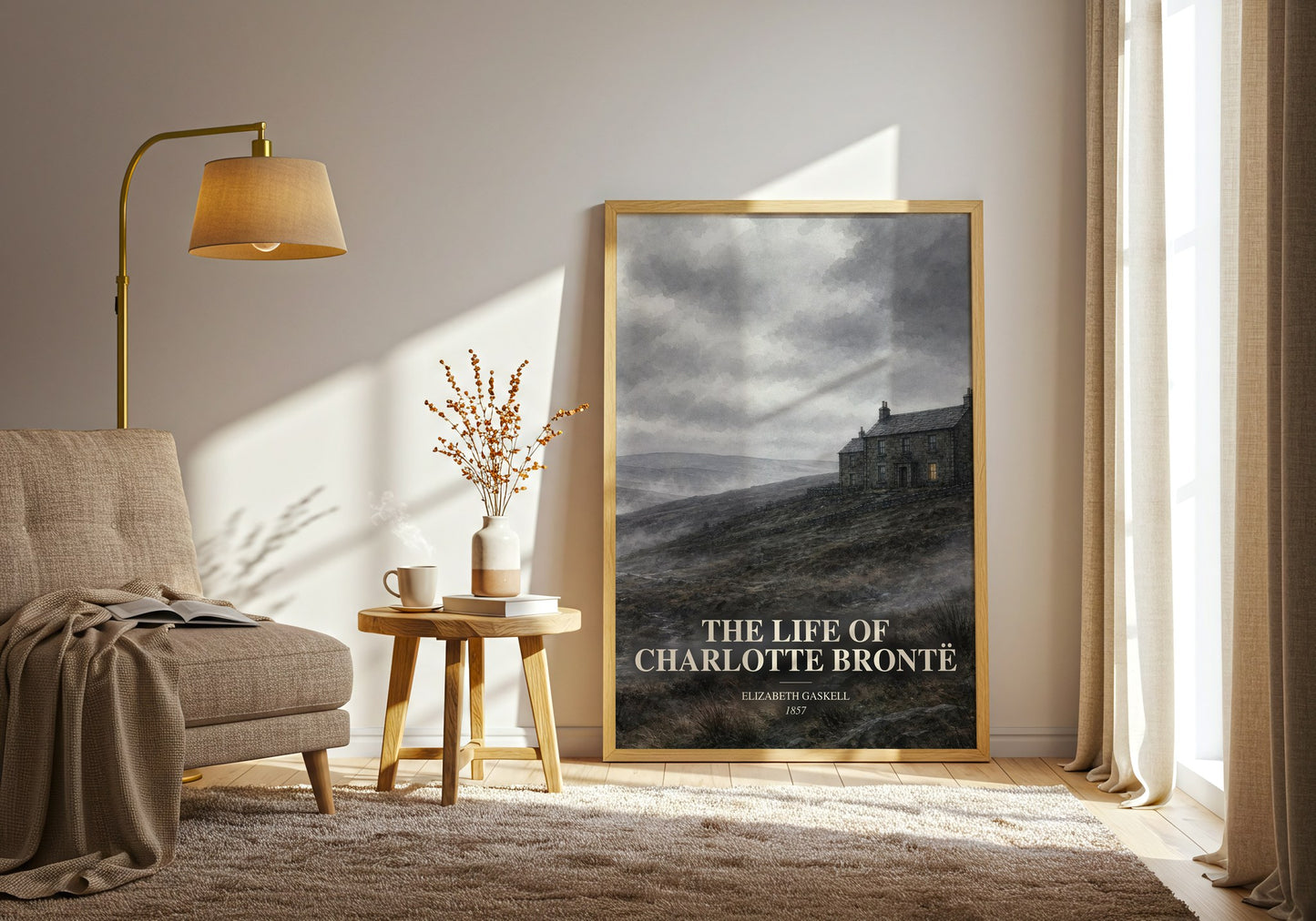 The Life Of Charlotte Brontë watercolour print in frame leaning in hallway – memoir wall art