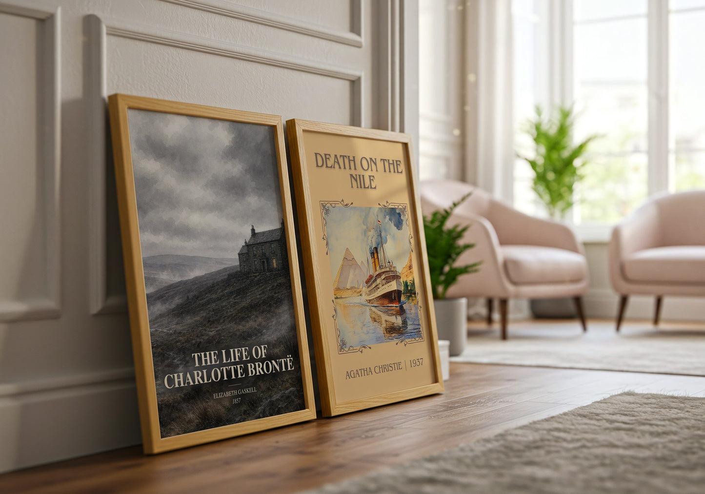 The Life Of Charlotte Brontë watercolour print framed by window – literary home decor