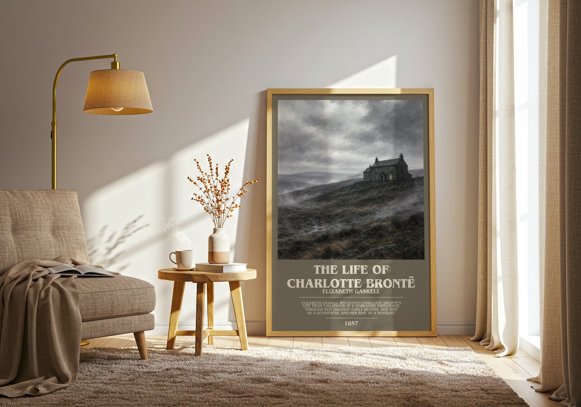 The Life Of Charlotte Brontë bookish print on bookshelf – Elizabeth Gaskell fan gift