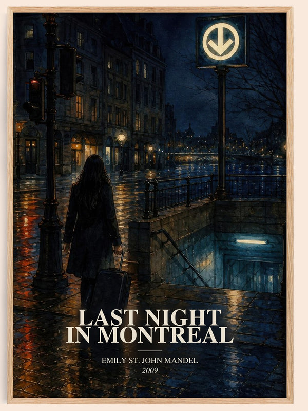 Last Night In Montreal watercolour book poster by Emily St. John Mandel – framed literary art print