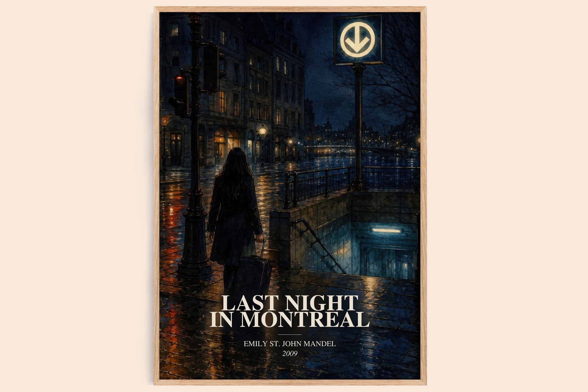 Last Night In Montreal watercolour book poster by Emily St. John Mandel – framed literary art print