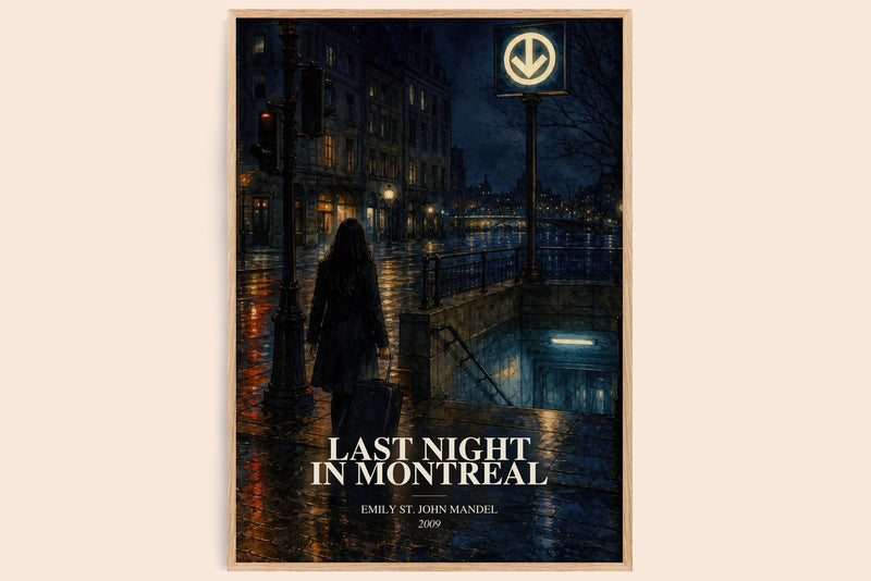 Last Night In Montreal watercolour book poster by Emily St. John Mandel – framed literary art print