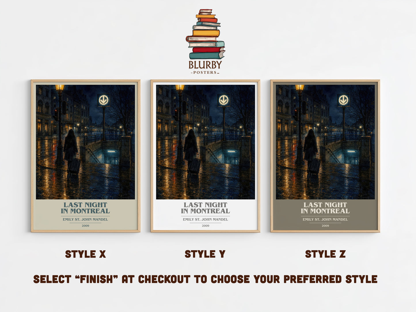 Last Night In Montreal book cover print in frame leaning in hallway – literary fiction wall art