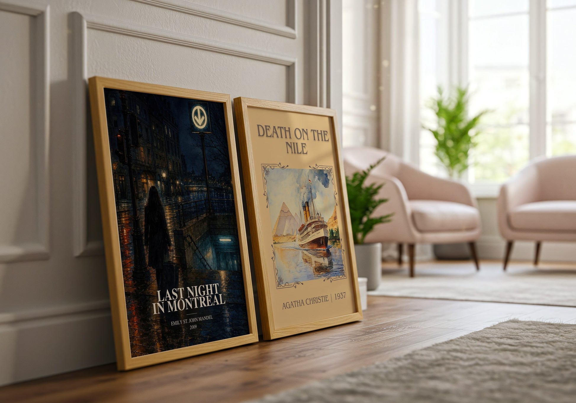 Last Night In Montreal watercolour print framed by window – literary home decor